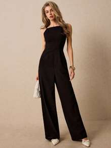 Poéselle جمبسوت سيدات بحمالات قابلة للتعديل ذات لون أحادي الزي، موضة بسيطة للاستخدام اليومي، جمبسوت أنيقة بدون أكمام باللون الأسود، جمبسوت أسود كلاسيكية، جمالية النقود القديمة