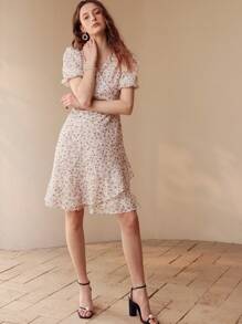 MOTF APPLIQUES RUFFLE HEM DRESS - Apricot - View 8