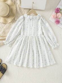 Váy hoa Ditsy cho bé gái 4-7 tuổi, Váy họa tiết hoa màu hồng be, Đồ mặc nhà nữ tính & nhẹ nhàng, Phong cách đồng quê - Màu be - Xem 2