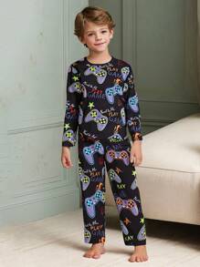 Young Boys Comfortable Video Game Printed Long Sleeve Pajama Set