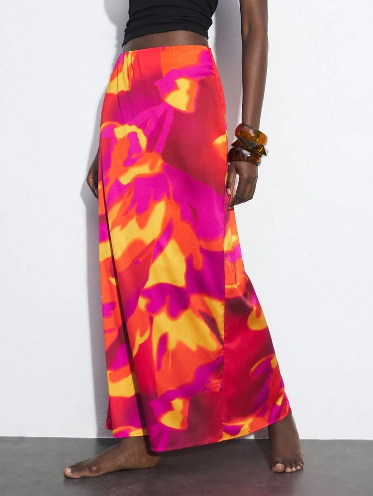 SHEIN Maija 여성 패셔너블 타이 다이 프린트 롱 스커트