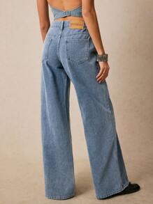 Poéselle Women's Jeans Pocket Rivet Decoration Women's Relaxed Fit Straight Leg Jeans With Pockets Summer Women Outfit Baggy Jeans Summer Clothes Low Rise Jeans Western Wear Women Y2k Spring Women Outfits Baggy Women Jeans Women Clothing Baggy Pants Cowgirl Women Outfits Bottoms Concert Women Outfit Wide Leg Pants Denim Cowgirl