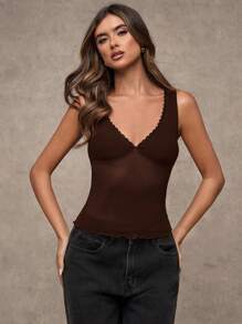 SHEIN BAE 夏季性感花卉印花豹纹复古图案蕾丝女式修身长款背心裙 - 咖啡棕 - 查看 5