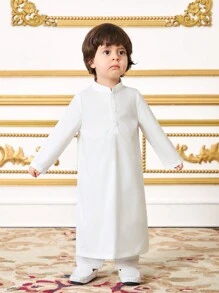 SHEIN Leap Crew 2pcs/Set Baby Boy Casual Daily White Robe + Black Robe Outfit, Suitable For Spring & Summer - Black and White - View 4