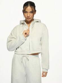 MISSGUIDED Sudadera con capucha y cremallera recortada y sobredimensionada, de estilo atlético casual, con capucha con cordón y bolsillo canguro, prenda esencial de ropa urbana para otoño e invierno