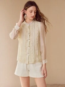 MOTF PREMIUM LIGHTWEIGHT RUFFLE TRIM BLOUSE - Apricot - View 9
