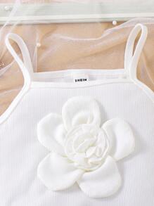 2pcs/Set Young Girls Floral Camisole Top And Lavender Bowknot Shorts, Comfortable Casual Summer Holiday Outfit - Blue - View 5