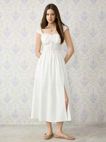 SHEIN MOD Sexy White Dress With Front Tie Slit, Bohemian Dress, Elegant Dress, Tea Party Dress, Date Dress For Women, Valentine's Day Dress, Summer Dress, Cruise Dress, Beach Dress