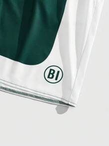 ROMWE MEN Men's Prep Letter Graphic Trim Tank Top And Shorts Set - Multicolor - View 4