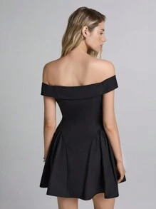 Easelle Vestido de punto negro de hombros descubiertos para mujer - Negro - Ver 3