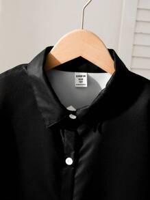 SHEIN Boys' Oversized Black Collared Shirt With Letter Print Design On Back