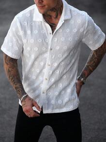 Manfinity Homme Men's Casual Solid Color Textured Short Sleeve Shirt Shirts For Beach Men Men Fashion Shirts Men Clothes Men Shirts Casual Shirts For Men Summer Shirt For Men Summer Men Tops Best-Selling Outfits Husband And Boyfriend Gifts For Friends