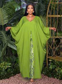 Maweii Maweii Plus Size Women's Solid Color Loose Top Printed Pants Suit Two Pieces Casual Beach Vacation St Patrick Day Summer Women Outfit Baggy Pants