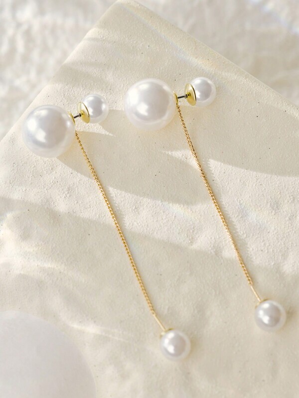 1 par de chaquetas de pendientes decoradas con perlas falsas de moda para mujeres, para decoración diaria, regalos de Navidad e invierno