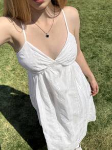 SHEIN EZwear 女士白色编织细肩带度假连衣裙