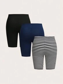 SHEIN Essnce Plus Size Dames Lente En Zomer Mode Casual Sport Comfortabel Basic Hoge Elastische Dagelijkse Veelzijdige Multi-Kleur Korte Leggings 3 Packs, Zomeroutfits Voor Vrouwen, Vrouwen Kort