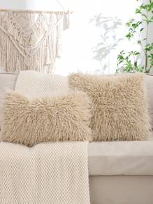 Faux Wool Decorative Pillow Case, Solid Color For Living Room And Bedroom,Fall Decor,Autumn Decor,Room Decor - Khaki - View 2