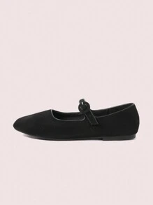 CUCCOO DOLLMOD Sepatu Flat Wanita Nyaman Model Slip-On Bahan Suede Imitasi Ujung Persegi, Warna Hitam - Hitam - View 1