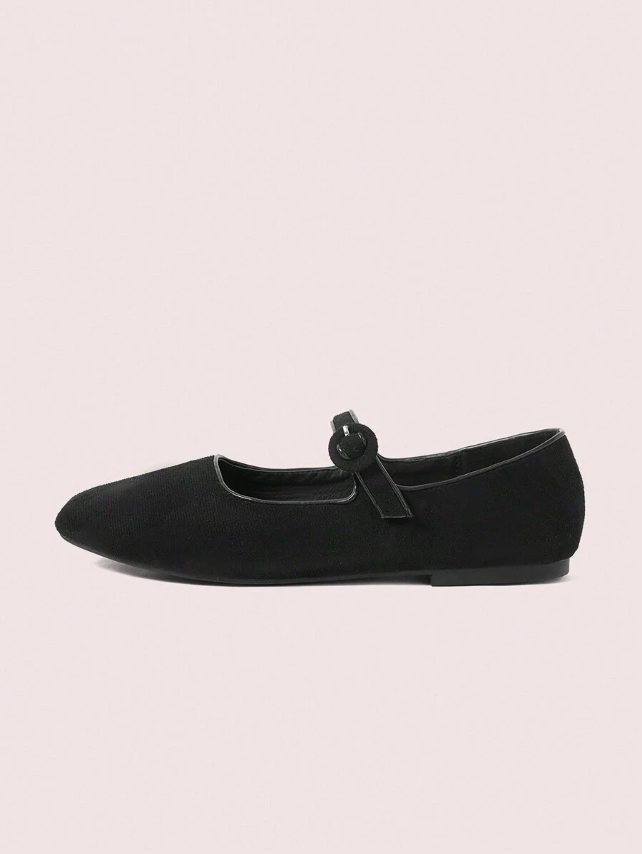 CUCCOO DOLLMOD Sepatu Flat Wanita Nyaman Model Slip-On Bahan Suede Imitasi Ujung Persegi, Warna Hitam - Hitam - View 1