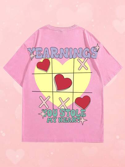 Anime تيشيرت أكمام قصيرة مطبوع عليه قلب/حب/أزواج للرجال