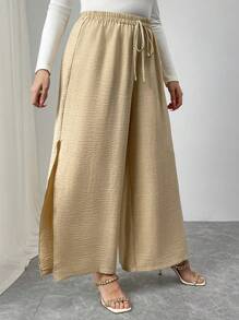 Flirla 大码纯色休闲裤，简约风格，适合日常穿着