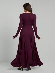 SHEIN Tall 女式优雅纯色束腰连衣裙，秋季 - 紫色 - 查看 2