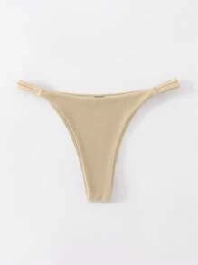 SHEIN Swim Women Solid Color Sexy Beach Bikini Bottom, For Summer Vacation - Khaki - View 3