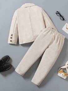 Young Boys 2 Pieces Gentleman Suits, Spring/Summer Toddler Boys Gentleman Outfits, Includes 1 Textured Long Sleeve Blazer Jacket With Notch Lapel Design, Faux Pockets Details And 1 Ankle-Length Formal Pants, Fashionable Suit For Birthday Party, Ceremony, Wedding, Wedding Guest, Ring Bearer, Page Boy