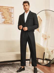 Manfinity VCAY 男士时尚休闲日常青年宽松梭织短款西装外套，适合秋冬 - 黑色 - 查看 2