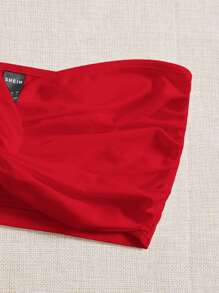 SHEIN Essnce Two-Piece Set Women's Solid Color Twist Crop Tube Top - Red - View 4