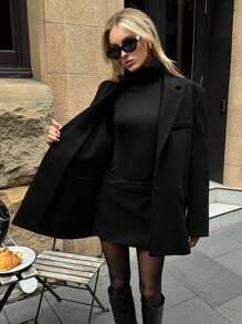 Aloruh Abrigo de lana color vino tinto de estilo callejero elegante para uso diario de la mujer - Negro - Ver 8