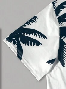 Manfinity Dauomo Men's Palm Tree Print Round Neck Short Sleeve Casual T-Shirt - White - View 3