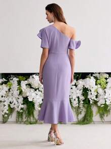 MOTF PREMIUM STEREO FLORAL BIAS CUT DRESS - Purple - View 3