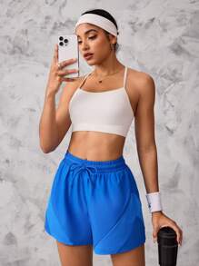 Easithlete Women Solid Color Self-Tie Waist Yoga Skort Tennis Skirt