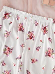 Lace Patchwork V-Neck Ditsy Floral Camisole & Pants Pajama Set - White - View 5