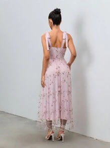 SHEIN Unity Women's Sleeveless Lace Embroidery Fitted Midi Dress, Spring/Summer - Pink - View 2