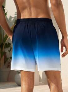 TOM & JERRY X SHEIN Shorts de playa con cordón en la cintura, gráfico de dibujos animados, azul degradado, para vacaciones de verano, hawaiano