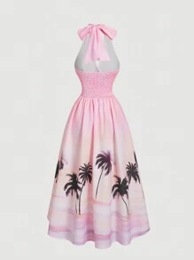 SHEIN MOD 女士海滩风景印花吊带连衣裙，度假