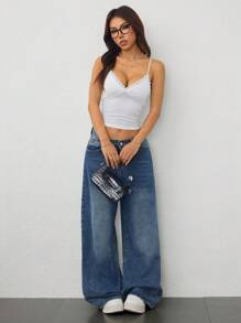 SHEIN PETITE Camisola de renda feminina casual minimalista, adequada para o verão - Branco - Ver 3