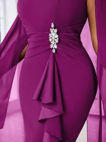 Fleurora 大码女式优雅斗篷结构蓝色透视正式晚礼服秋季女装四季蓝色连衣裙 - 紫色 - 查看 7