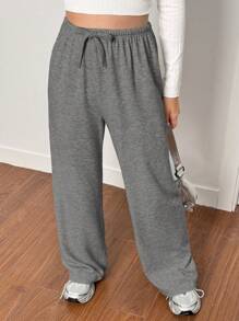 SHEIN Adolescentă, gri, lejer, pantaloni tricotati largi pentru primăvară, vară, toamnă și iarnă, îmbrăcăminte pentru casă