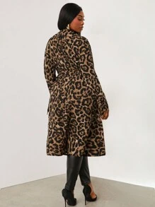 SHEIN SXY Damen Große Größen Leoprint Langarm Mode Trenchcoat
