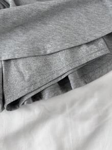 SHEIN Teenage Girls' Floral Knit Casual Drawstring Waist A-Line Pleated Skirt With Shorts, Suitable For Spring/Summer, Home, Street, Party, Music Festival, Sports - Grey - View 6