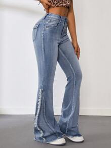 SHEIN Tall Women's Sexy Slim Fit Flared Jeans, Blue - Medium Wash - View 6