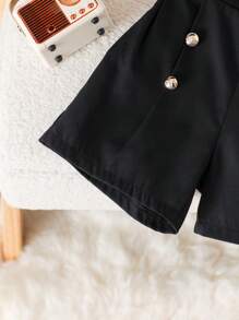 SHEIN 2pcs/Set Girls Solid Color 3D Flower Decor Sleeveless Top And Shorts Set - Multicolor - View 6