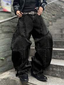 Men's Fashionable Distressed Flared Leg Jeans - Black - View 3