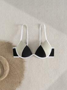 SHEIN Swim Damen Sommer Strand Urlaub Sexy Bikinioberteil, Farbblock Stoffpatchwork Design