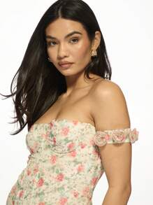 MISSGUIDED Floral Print Off-Shoulder Corset Mini Dress Sweetheart Neckline Ruched Bodycon Party Special Occasion Spring Summer Romance - Multicolor - View 3