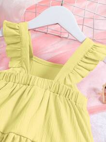 Young Girl Simple Fashion Casual Short Sleeve Dress For Daily Wear - Yellow - View 4