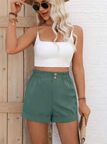 Breezaya Women's Solid Color Ruffle Trim Waist Casual Shorts